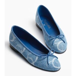 Authentic Chanel light blue denim ballet flats